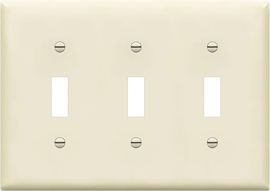 ENERLITES Triple Toggle Light Switch Wall Plate, Gloss Finish, Standard Size 3-Gang 4.50" x 6.38", Unbreakable Polycarbonate Thermoplastic, 8813-LA, Light Almond