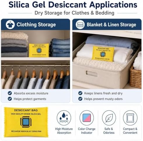12×100g Reusable Color Changing Silica Gel Desiccant Packs, Rechargeable