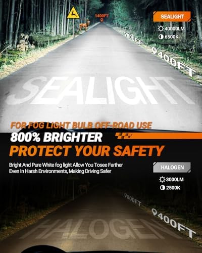 SEALIGHT H4/9003/HB2 Fog Light Bulbs, 50000LM 6500K Cool White, 1:1 Mini Size, H4 Bulb with 13000RPM Cooling Fan, 3 Mins Plug-N-Play, IP67 Waterproof Non-polarity, Pack of 2