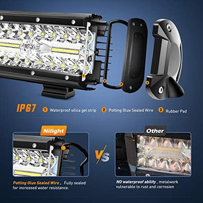 Nilight ZH409 20 Inch 420W Triple Row Flood Spot Combo 42000LM LED Light Bar with Heavy Duty Off-Road Wiring Harness, 2 Years Warranty, White