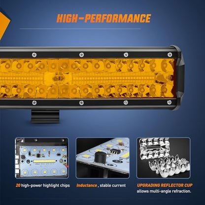 Nilight Led Light Bar 12 Inch Amber 300W Spot Flood Combo Waterproof Triple Rows Off Road Fog Light with 5Pin Rocker Switch Wiring Harness Kit-1 Lead