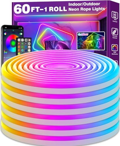 AILBTON 18m Smart Waterproof LED Neon Lights, Music Sync Color Changing, App & Remote Dual Control, High-Appearance Decor Lights for Multiple Scenes