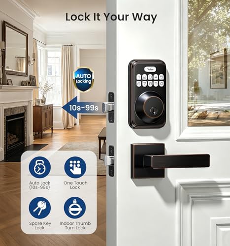Veise DK01-B Keyless Entry Deadbolt Lock with Handle Set, Oil Rubbed Bronze