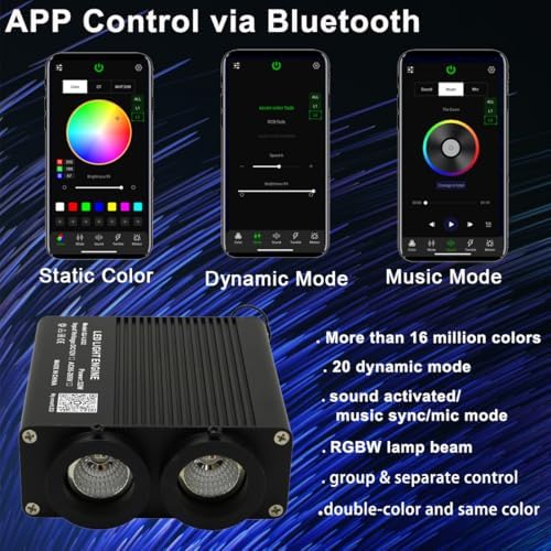 AZIMOM Dual Color 32W Sound-Activated 1300pcs Fiber Optic Starlight Headliner Kits 0.03in 13.1ft Fiber Strands APP/Bluetooth Remote Control Music Sensory Star Ceiling Home Car Roof Decor