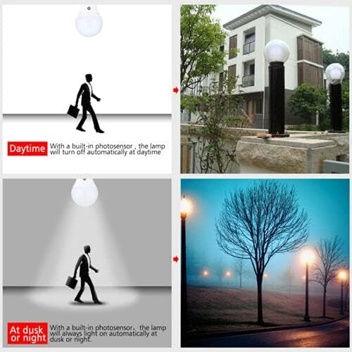 cjc 2 Packs LED Sensor Bulbs, 7W E27 Dusk to Dawn Smart LED Light Bulb Energy Save Automatic Sensor Ball Lamps (4000K-Natural White)
