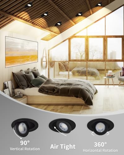 Adetu 4 Pack 4 inch 5CCT Black LED Eyeball Gimbal Recessed Light, Dimmable