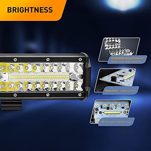 GOOACC 12Inch 300W Triple Row Led Light Bar Spot Flood Combo Off Road Lights Mounting Bracket Horizontal Bar Tube Clamp Led Lamp with Wiring Harness for Truck Golf Cart ATV UTV, 2 Years Warranty