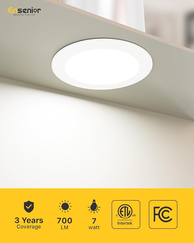 Ensenior 4 Inch LED Can Lights 12 Pack, Dimmable Retrofit Led Recessed Lighting, 5CCT Adjustable Color Temperature (2700K-5000K), 7W=77W 700LM, IC & Damp Rated, ETL&FCC Certified