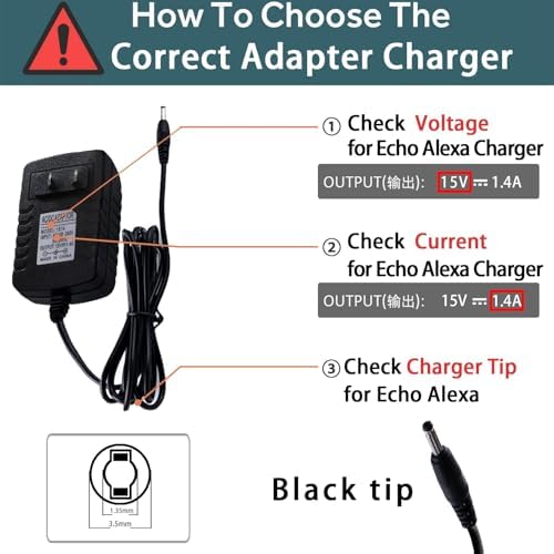 21W Power AC Adapter Replacement Echo Charger DC Plug 3.5x1.35mm