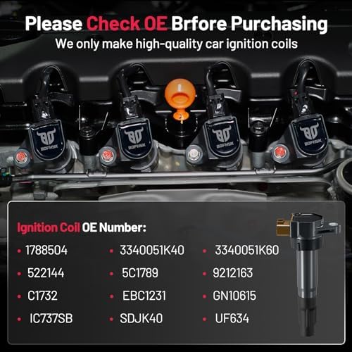 BDFHYK Ignition Coil Pack UF634 Compatible with Suzuki Swift 2013-2016 Grand Vitara 2009-2013 Kizashi SX4 2010-2013 SX4 Crossover 2012 1.2L 1.6L 2.0L 2.4L Suzuki Oem Coil Pack Coil for C1732 Set of 4
