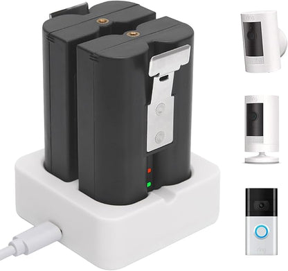 2-Pack 6040mAh Replacement Battery with Charger Station for Ring-Doorbell 2/3/4, Spotlight Camera & Stick Up Cam Indooor and Outdoor (2 Battery +White Charger)