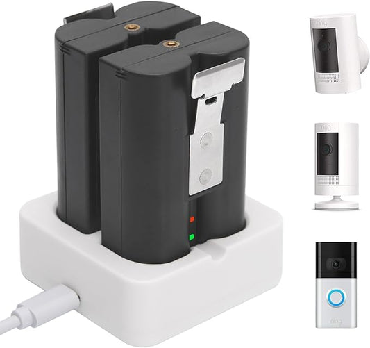 2-Pack 6040mAh Replacement Battery with Charger Station for Ring-Doorbell 2/3/4, Spotlight Camera & Stick Up Cam Indooor and Outdoor (2 Battery +White Charger)