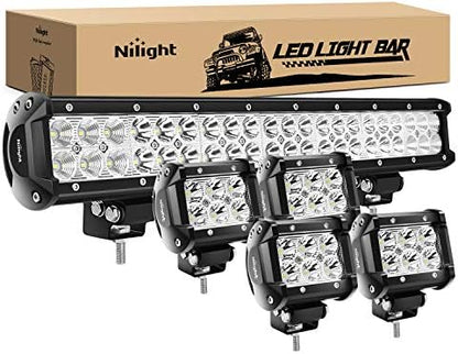 Nilight 20Inch 126W Spot Flood Combo Led Light Bar 4PCS 4Inch 18W Spot LED Pods Fog Lights for Boat Truck Tractor Trailer Off-Road Pickup Golf Cart SUV ATV UTV 4x4 Van Camper
