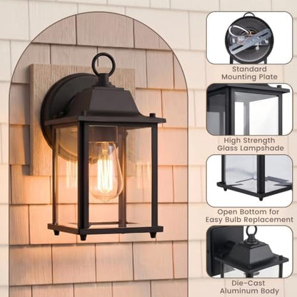 Outdoor Porch Light for House E26 Aluminum Glass, Black, 1 Pack