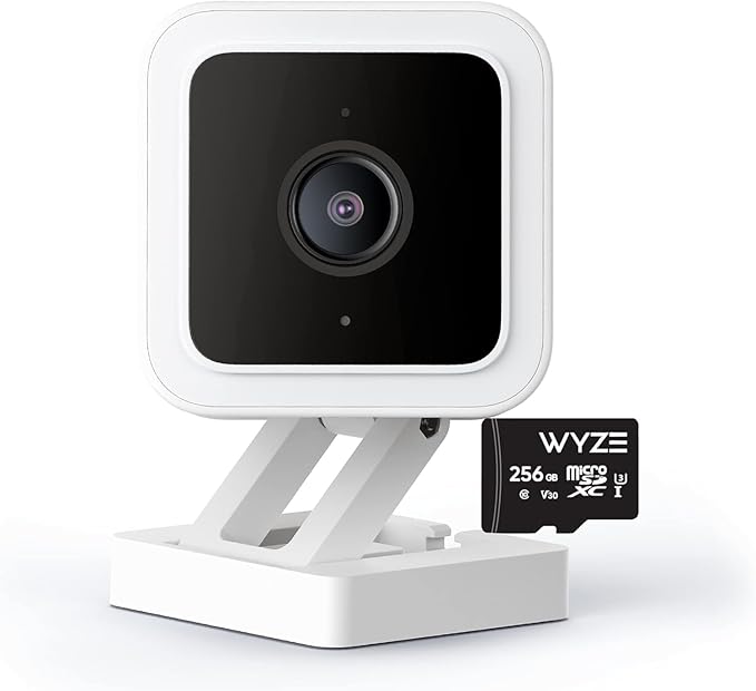 Cam V3 Smart Home Security Camera, Indoor/Outdoor Use, IP65-Rated, 1080p Plug-in, Color Night Vision, Motion Detection, Two Way Audio, Compatible with Alexa, Google Assistant, Cam V3+256GB SD Card
