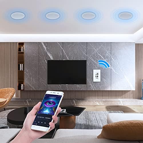 Herdio 6.5'' Bluetooth Ceiling Speakers 600W 2-Way Flush Mount Speakers System with Wall Amplifier Receiver for Home Theater Office (2 Pairs, Paintable-Grille)