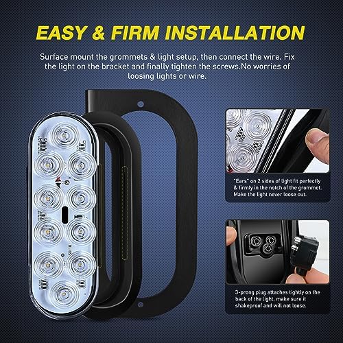 Nilight 6" Oval Trailer Tail Light 2PCS White With Mounting Brackets