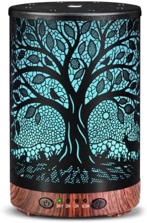 Essential Oil Diffuser, 120 ml Aromatherapy Diffuser with 7 Color Lights, Auto Shut-Off and 4 Timer Settings, Ultrasonic Cool Mist Diffuser for Home Room Office (Harvest Tree)