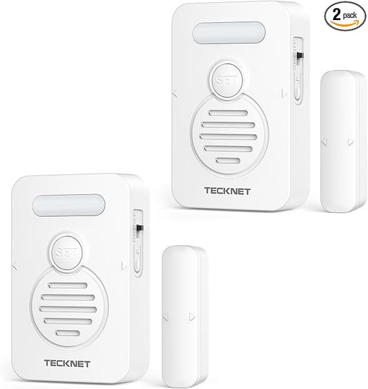 TECKNET Door Alarms for Kids Safety, Door Alarms When Opened, Window Alarm with Smart Voice Alert, 4-Level Adjustable Volume, Refrigerator Sensor Pool Alarm for Home Security、Fridge and Window, 2Pcs