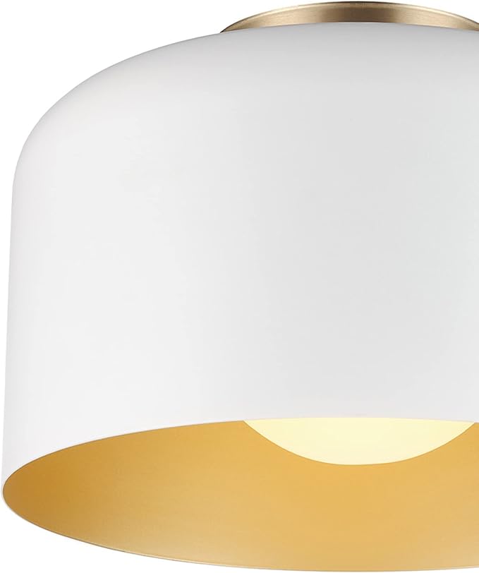 Globe Electric 65868 Amy 1-Light Matte White Flush Mount Ceiling Light with Inner Frosted Glass Shade, Bulb Not Included