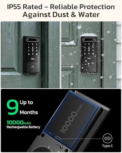 TCL Smart Lock, Palm Vein Keyless Entry Deadbolt, Wi-Fi Keypad Door Lock, Built-in Doorbell, 8-Month Battery, App & Voice Control, Works with Alexa & Google Home, Easy Install for Front Door, D2 Pro