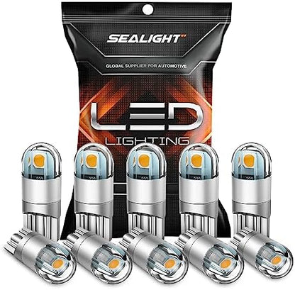 SEALIGHT 194 LED Bulb 2700K Amber, 168 2825 T10 W5W 3030 Bright LED Chips, Dome Light, Map Light, Door Light, Courtesy Light, License Plate Light, Pack of 10