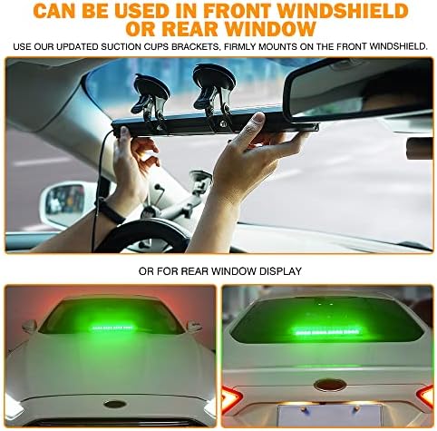 Xprite 16 inch Green Emergency Strobe Dash Lights, Interior Windshield Flashing Light w/Suction Cups for Construction Towing Snow Plow Pickup Work Trucks Cars (Aluminum Housing)