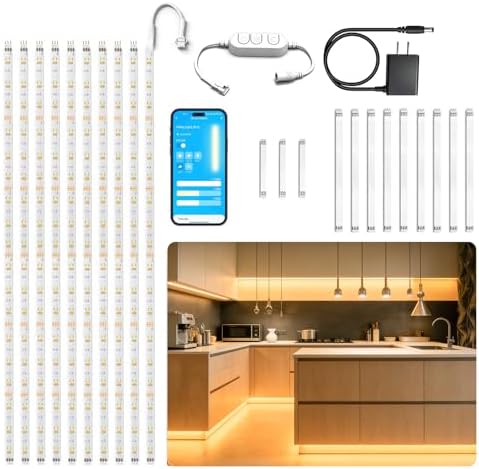 DAYBETTER Under Cabinet Lighting Kit,10 PCS White LED Strip Lights with APP