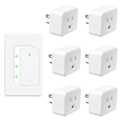 NineLeaf Remote Plug in On Off Switch, Square Outlet Plug with Remote, Wireless On/Off Light Switch Wall Mounted, 15A/1500W, TUV Listed, No Wiring Needed, 500ft RF, for Lamps, Fans,1 Switch 6 Outlets