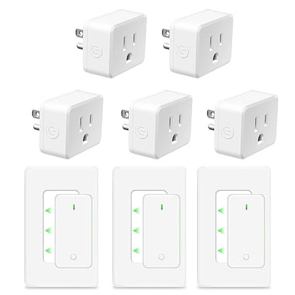 NineLeaf Remote Control Square Outlet Plug Switch, Buckle Design & Removable Wireless Light Switch, No Wiring Needed, 500 ft, 15A/1500W, Programmable, for Household Appliances,3 Switches 5 Outlets