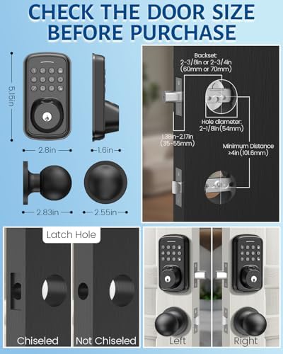 Keyless Entry Door Lock with Handle Set, Smart Door Lock with Fingerprint, 5 in 1 Unlock, Auto Lock Biometric Fingerprint Door Lock for Front Door, Easy Installation (Black)