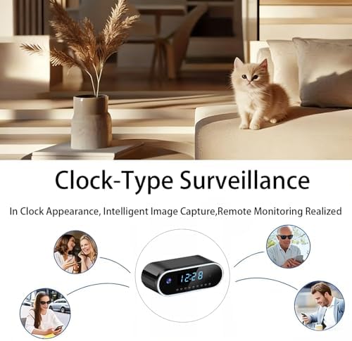 Wireless Hidden Camera Clock, 1080P HD Nanny Cam with Auto Night Vision for Home Monitoring, Indoor Motion Detection & Phone Alerts, 24H Display, Rechargeable Battery
