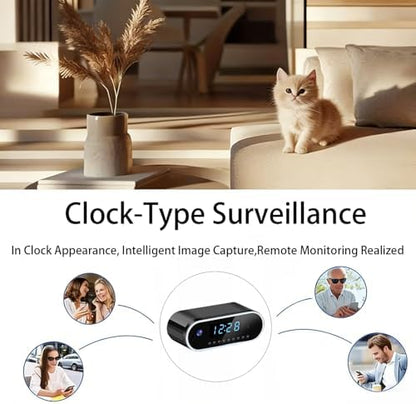 Wireless Hidden Camera Clock, 1080P HD Nanny Cam with Auto Night Vision for Home Monitoring, Indoor Motion Detection & Phone Alerts, 24H Display, Rechargeable Battery