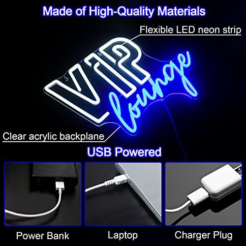 Horseneon VIP Lounge Neon Signs for Wall Decor, VIP Neon Lights Signs for Room Decor, Led Light Up Sign with USB Powered for Bar, Hotel, Cafe, VIP Room, Home Decoration (Blue&White)