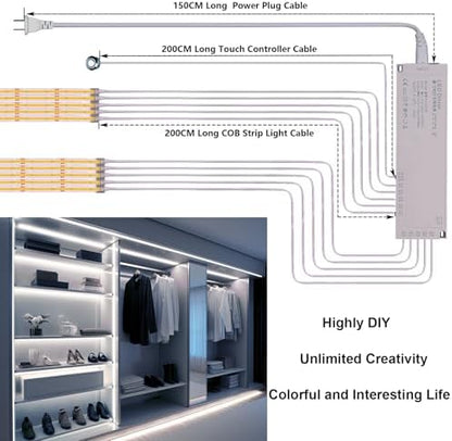 BENLUN 12V COB LED Under Cabinet Strip Lighting Cuttable 32.8ft for Kitchen