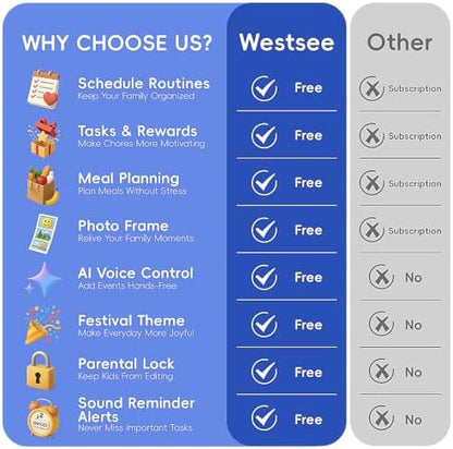 Westsee 15.6" Digital Calendar, No Subscription Smart Family Planner