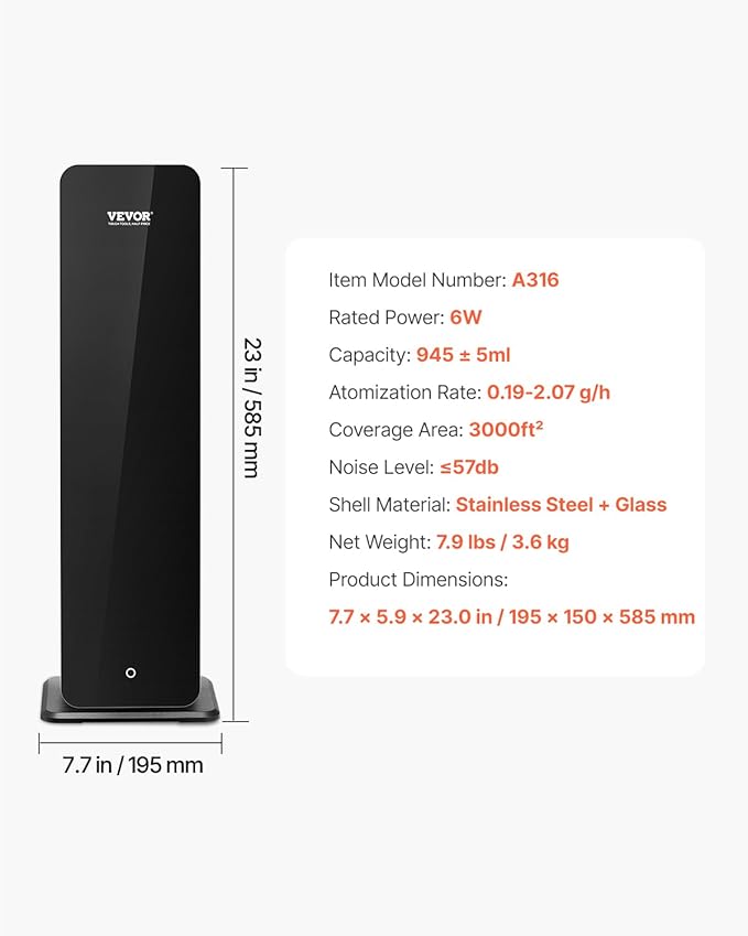 VEVOR 950ml Scent Air Machine, 2500sq.ft Waterless Essential Oil Diffuser with Bluetooth Smart Connection, Floor Standing Cold Scent Air Diffuser Machine for Large Room Hotel Office Home