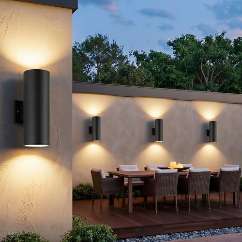 mirrea 14" Modern Outdoor Porch Light in 2 Lights, Matte Black, 4 Pack
