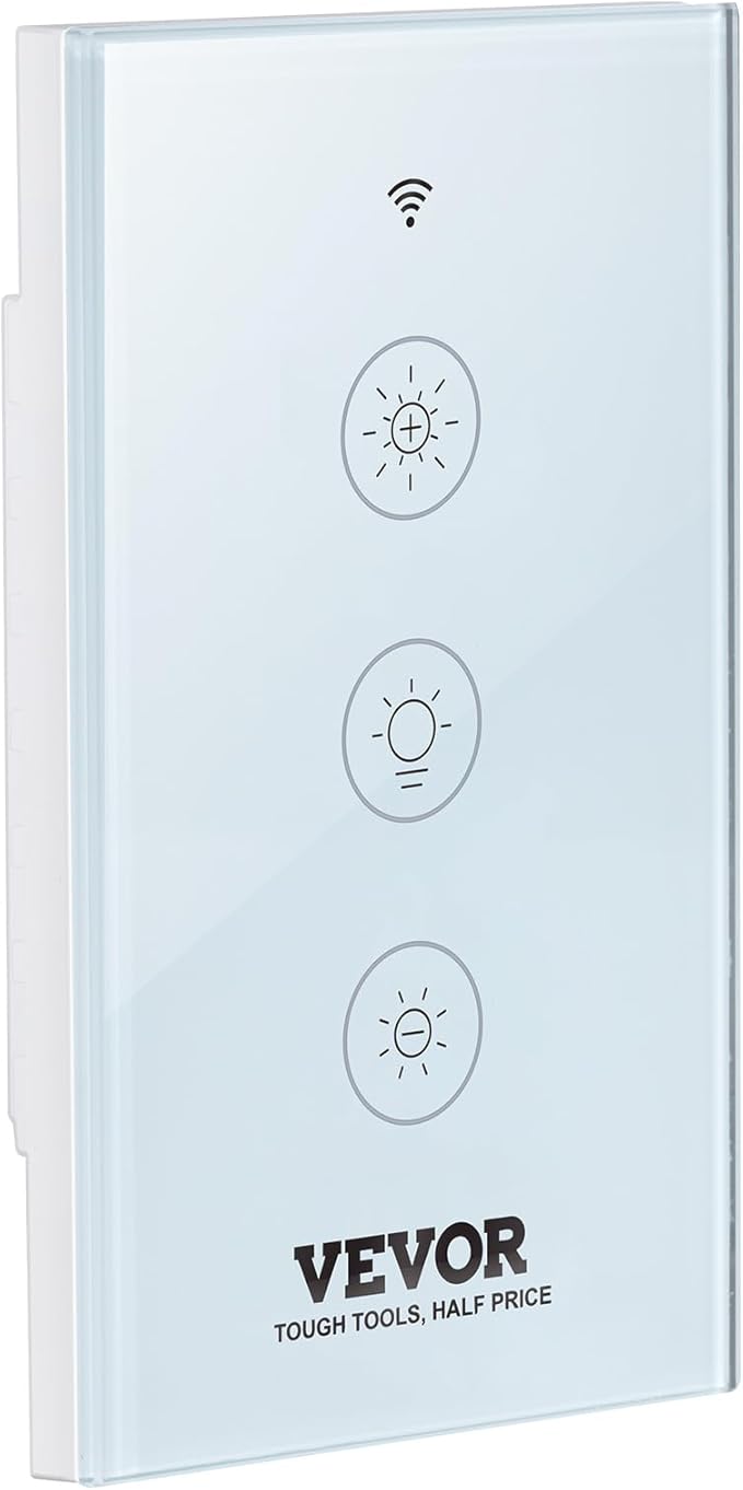 VEVOR Smart Dimmer Switch, Wi-Fi 2.4GHz, Dimmable Smart Switch with Tempered Glass Touch Panel, 15% to 85% Stepless Dimming, Voice App Remote Control, Works with Alexa Google Home, for LED Lights