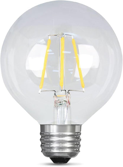 Feit Electric - Decorative Clear Glass Filament LED Dimmable 25W Equivalent Soft White (2700K) G25 Globe Light Bulb (BPG2525/827/LED), Standard Clear