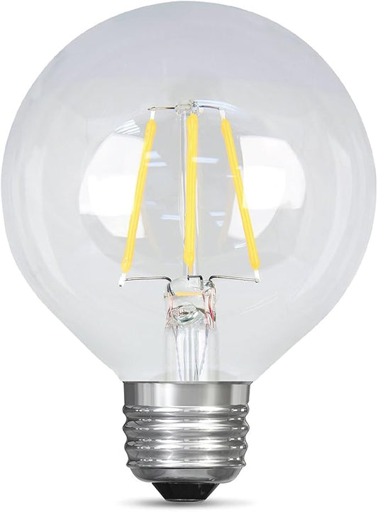Feit Electric - Decorative Clear Glass Filament LED Dimmable 25W Equivalent Soft White (2700K) G25 Globe Light Bulb (BPG2525/827/LED), Standard Clear