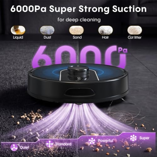 Bagotte Robot Vacuum and Mop Combo,6000Pa Robotic Vacuum Cleaner with LiDAR Navigation,Self-Emptying Station for 90 Days Hands-Free,Wi-Fi/App/Voice Control,for Carpets&Hard Floors