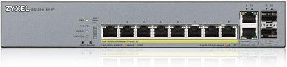 Zyxel 8 Port Network Ethernet Switch | Smart Managed PoE+ | GS1350-12HP | 8x PoE+ with 130W Budget + 2x Gigabit + 2x SFP Ports, NebulaFlex Pro, Surveillance Mode, Long Range, TAA Compliant