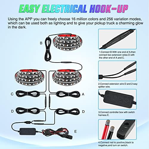 Nilight Truck Bed Light Strip RGB-IC LED Bar 3PCS 60 inch Cargo Lighting
