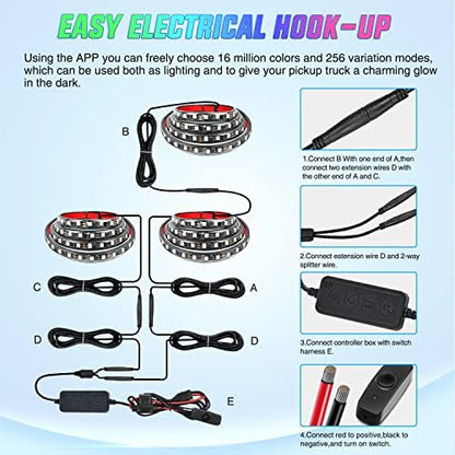 Nilight Truck Bed Light Strip RGB-IC LED Bar 3PCS 60 inch Cargo Lighting