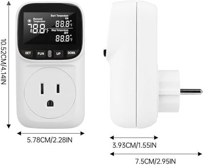 Diymore Digital Plug in Thermostat Outlet Temperature Controller Electric Digital Thermostat Heating Cooling Mode Timer Socket 120V Heating Cooling Control 110V 15A Celsius Fahrenheit Display, White