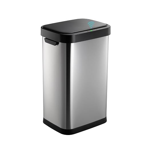 13 Gallon Trash Can, Touchless Stainless Steel Kitchen Bin (Silver)