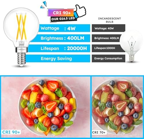 E12 G16.5 Globe LED Bulb, 4000K Neutral White Dimmable, 40W Equivalent