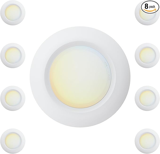 9 Inch LED Disk Light 5CCT Field Selectable Low Profile Screw in Surface Mount Ceiling Light, Round, 18W, 1500 Lumens, CRI80, 5CCT, Driverless, Dimmable, ETL & Wet Listed(8 Packs)
