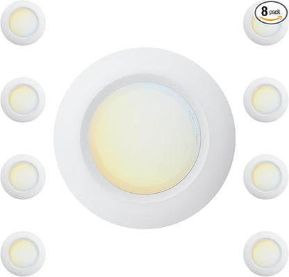 9 Inch LED Disk Light 5CCT Field Selectable Low Profile Screw in Surface Mount Ceiling Light, Round, 18W, 1500 Lumens, CRI80, 5CCT, Driverless, Dimmable, ETL & Wet Listed(8 Packs)
